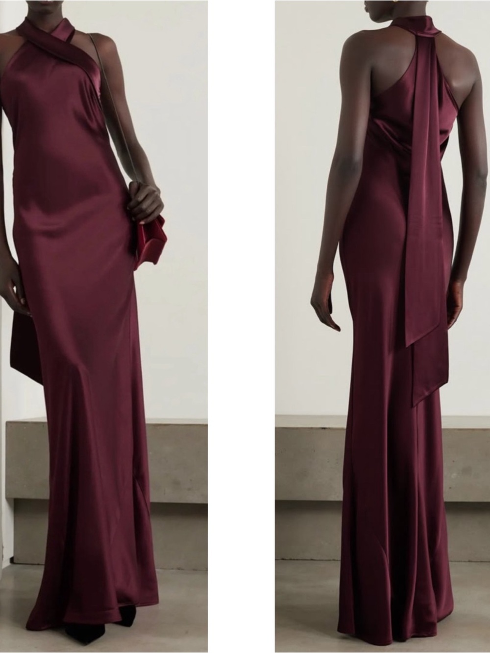 GALVAN LONDON Pandora Satin Cross Over Halterneck Draped Maxi Dress Size 6